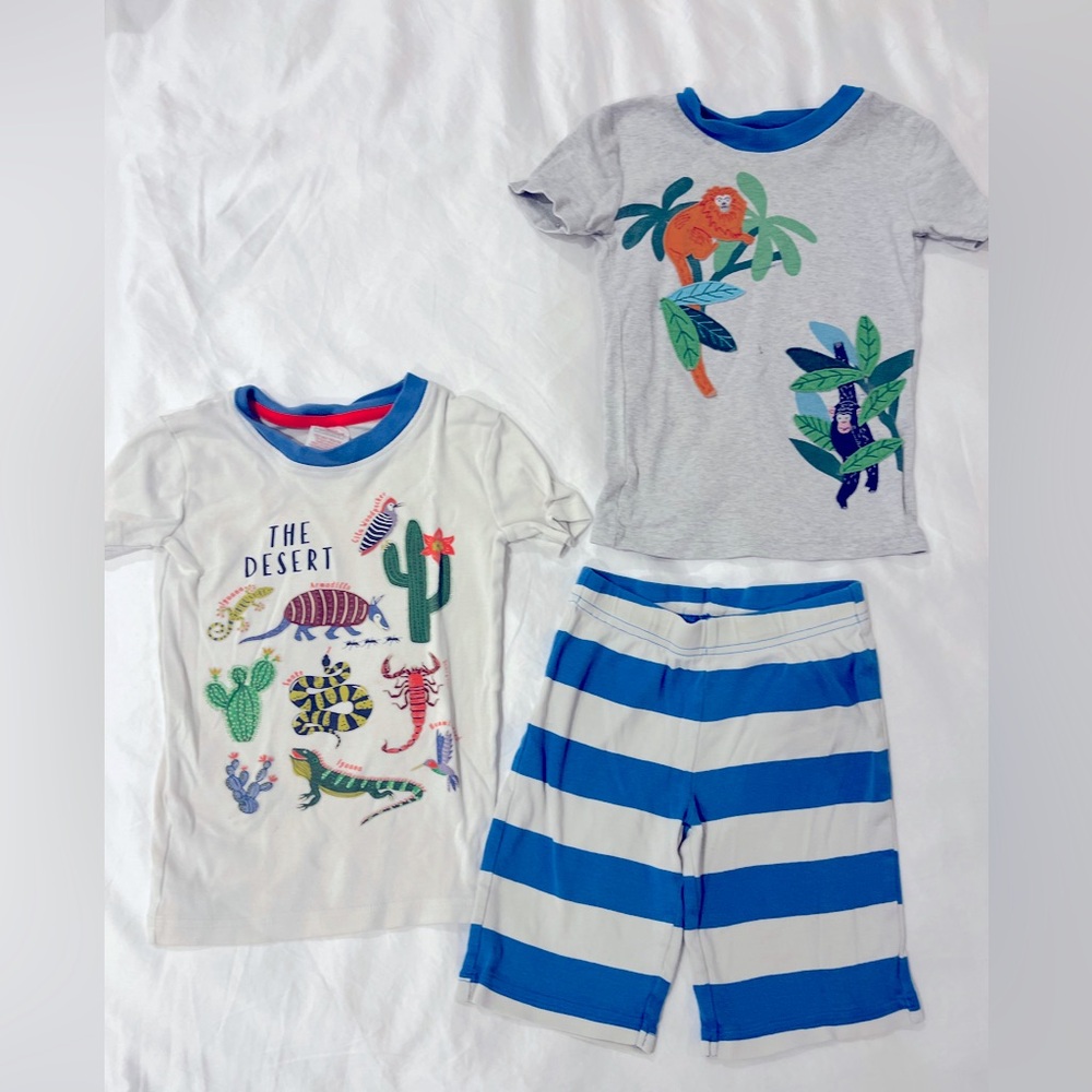 Boden kids pajama set. Two T-shirt tops and one pair of shorts